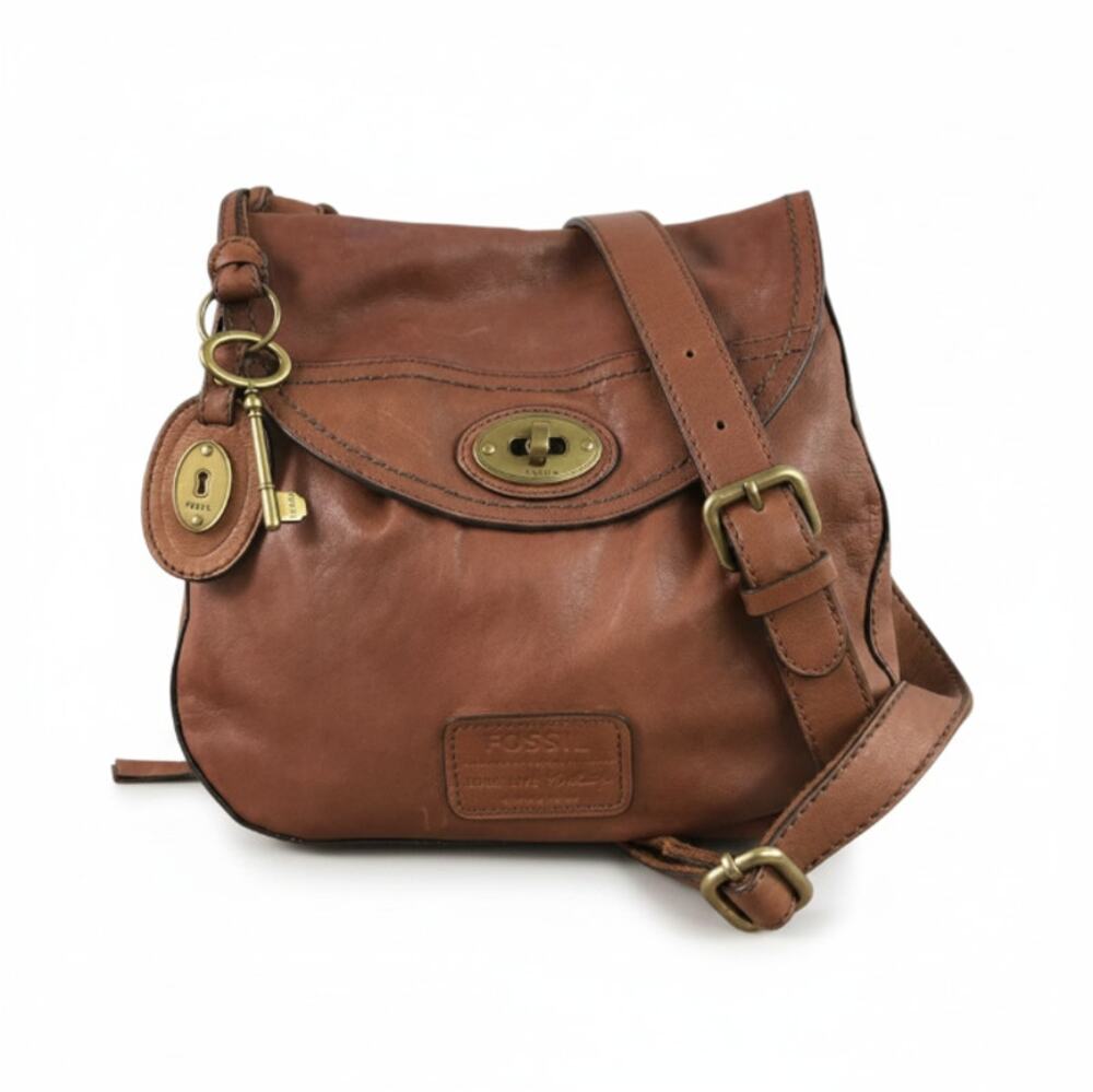 FOSSIL VTG Carson Turn-Lock Leather Crossbody Bag Brown Retro Y2K Timeless